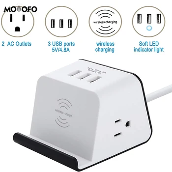 

Desk Power Strip with Wireless Charger 2 Outlets and 4.8A Output USB Charging Dock Station,Desktop Power Socket
