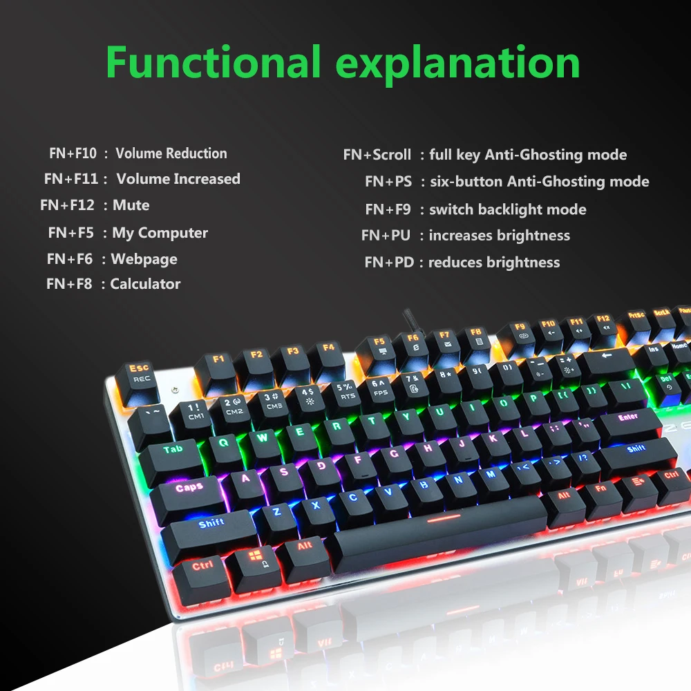  Metoo Gaming mechanical Keyboard Blue/Red/black Switch Anti-ghosting USB wired LED Keyboard Russian