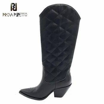 

Prova Perfetto Mature Street Style Genuine Leather Thigh High Boots Pointed Toe Wedges Slip-on Non-Slip Warmest Vulcanized Shoes