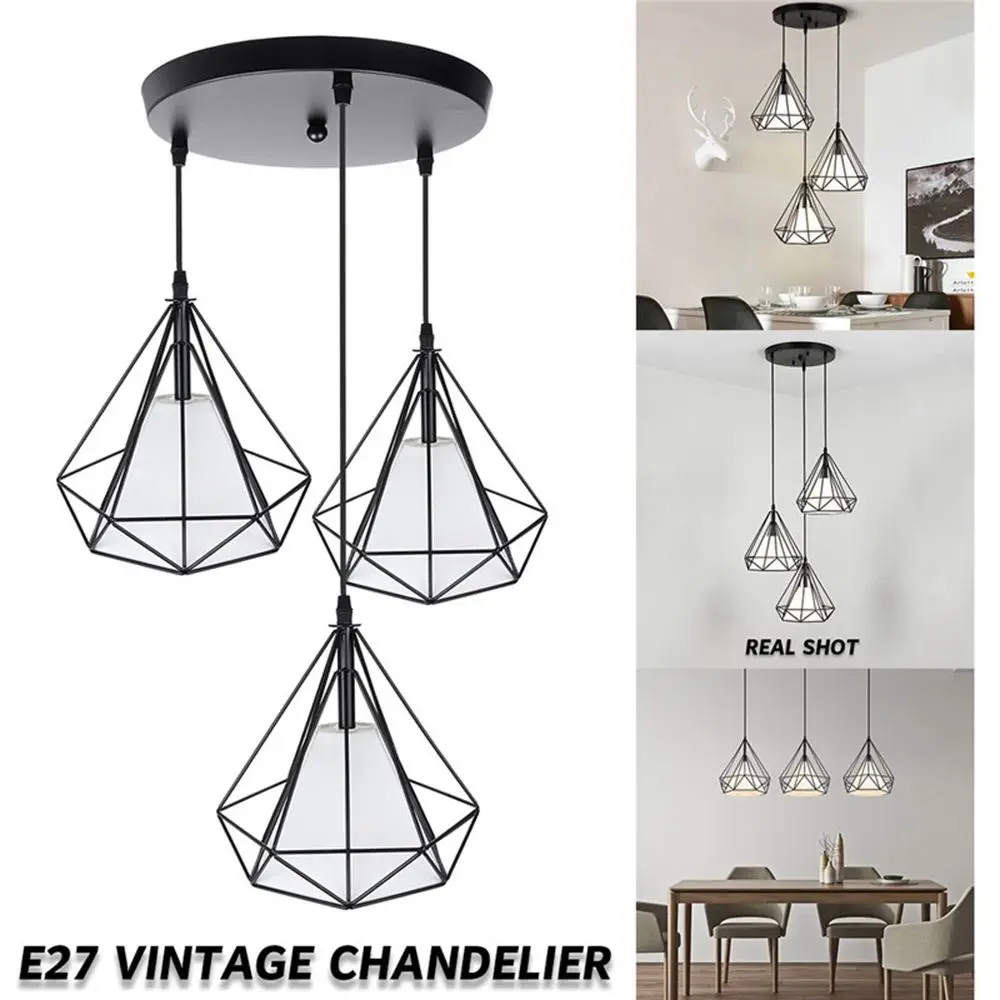 

New Nordic Design Multilateral Diamond Cutout Postmodern light Restaurant E27 Personality Plated Three Head Pendant lamp