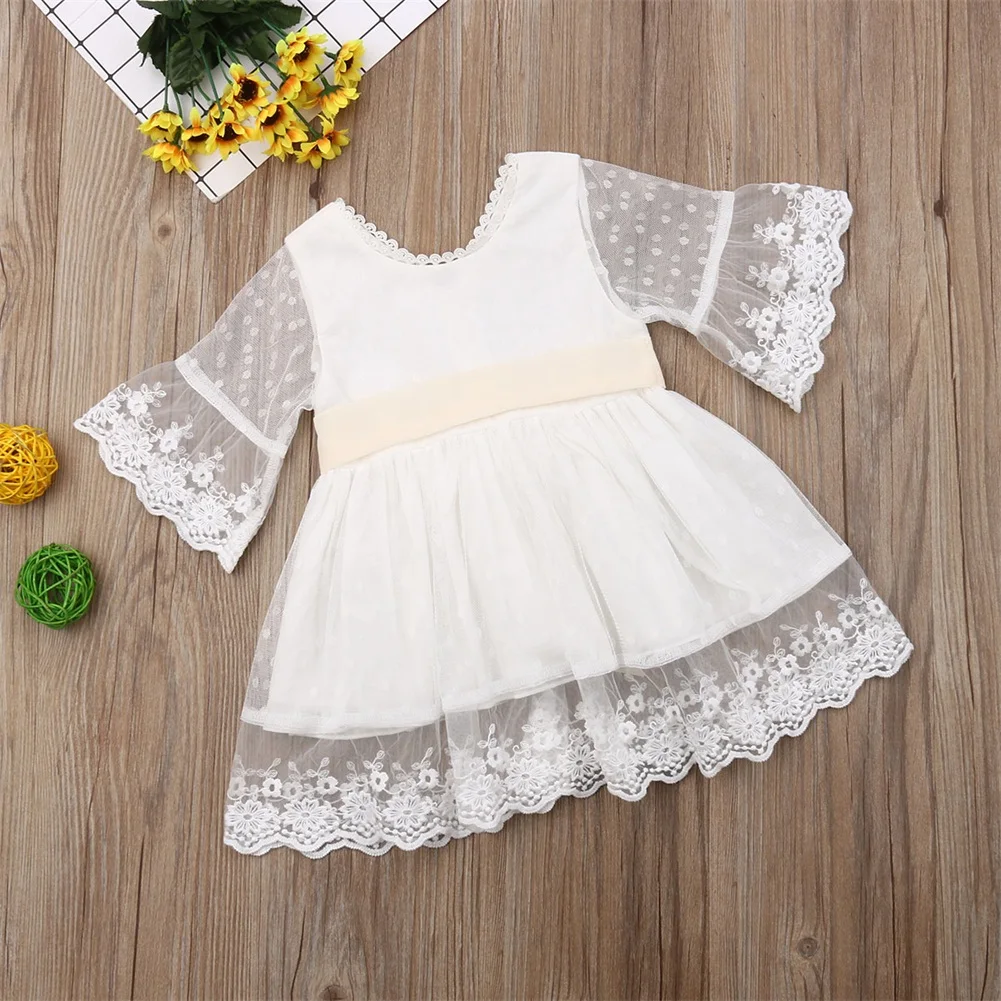 Dress for Girls Toddler Kids Girls Pretty White Lace Mesh Christening Baptism Party Wedding Princess Dress 1-6Y