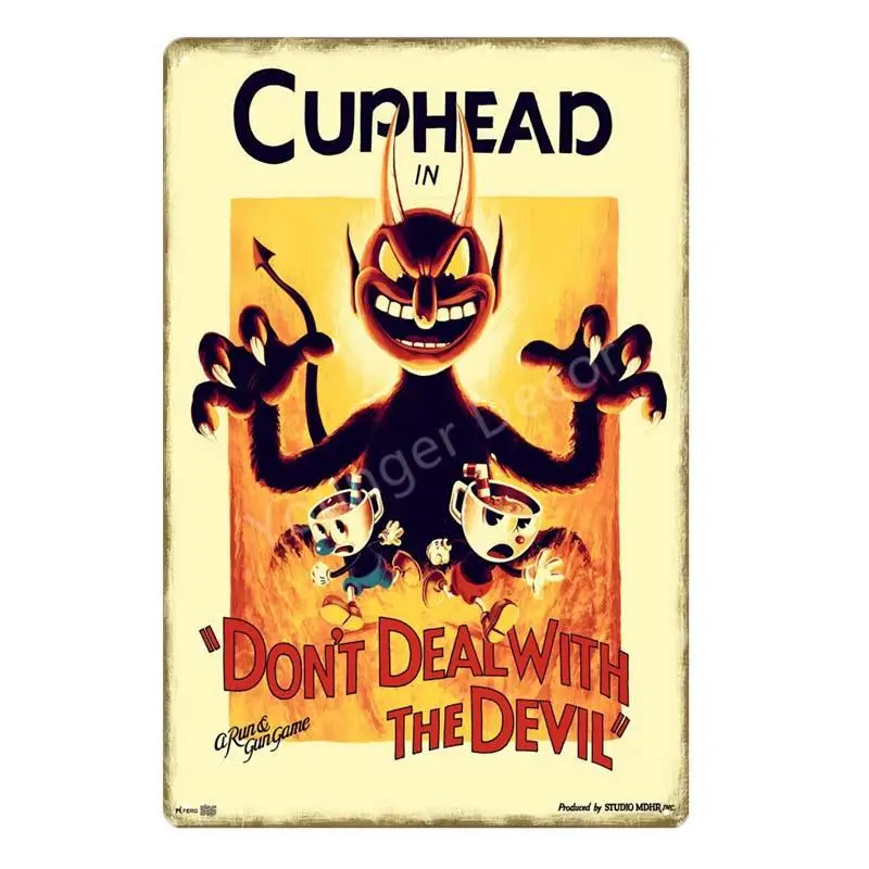 Видео игры Funko поп Cuphead металлический плакат Mugman дьявол легендарная чаша настенные художественные печатные оловянные плакаты домашний декор детский подарок
