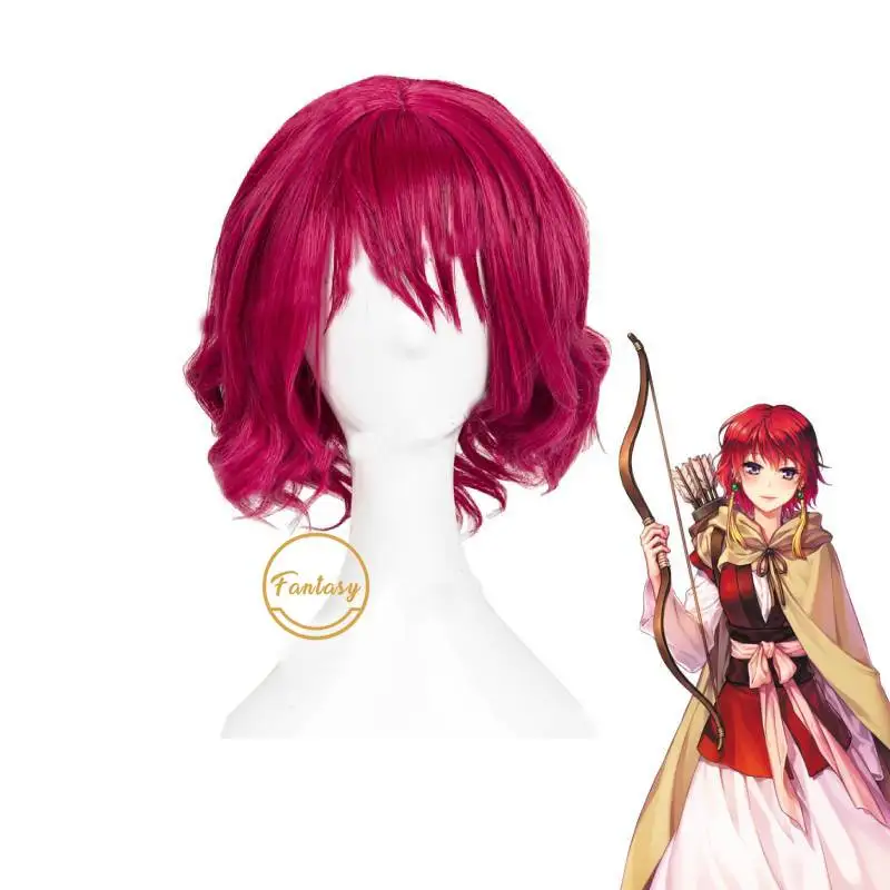 Akatsuki No Yona of The Dawn Curly Short Synthetic Heat Resistant Cosplay Props Halloween Party Hair Wig + Free Cap |
