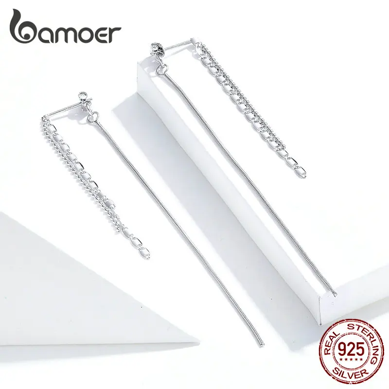 Bamoer Подлинная 925 пробы Серебряные длинные кисточки Висячие серьги для женщин шикарный корейский стиль модные ювелирные изделия SCE790