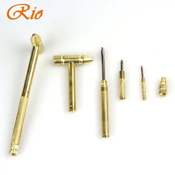 

New 5 in 1 Micro Mini Multi Brass Hammer 4 kinds Screwdriver Bits Pocket DIY Tools