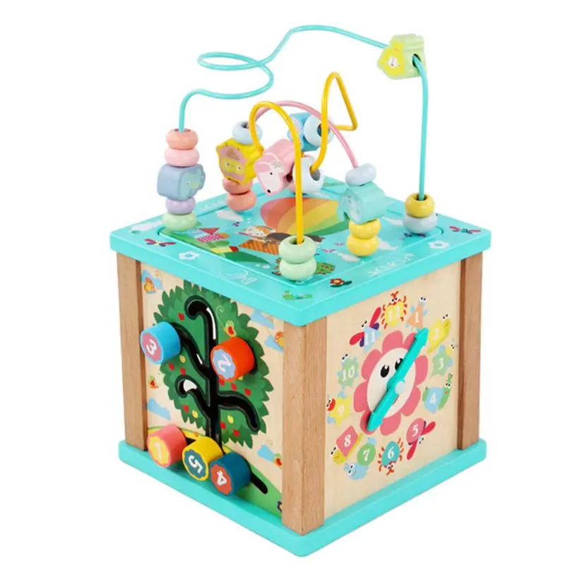 

5 in 1 Multifunction Wooden Bead Maze Cube Baby Early Educational Learning Toys R9UE