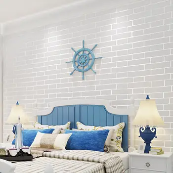 

Chinese Style Imitation Brick Pattern 3D Non-woven Wallpaper White Bbedroom Living Room Home Bbackground Decoration