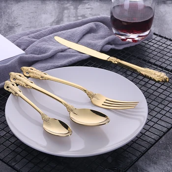 

Spklifey Gold Cutlery Set Stainless Steel Western Gold Cutlery Set 4Pcs/Set Forks Knives Spoons Stainless Steel Cutlery Set