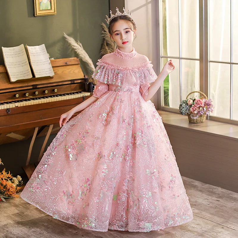 Vestido de princesa elegante para niña, ropa de alta calidad, para fiesta de cumpleaños, boda, ceremonia, otoño y primavera -