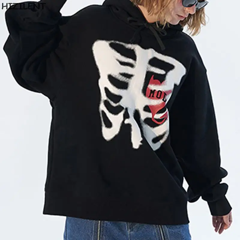 

Y2K Harajuku Korean style loose Skull print goth Grunge clothes long-sleeved OverSized hooded Harajuku coat Female sweatshirt