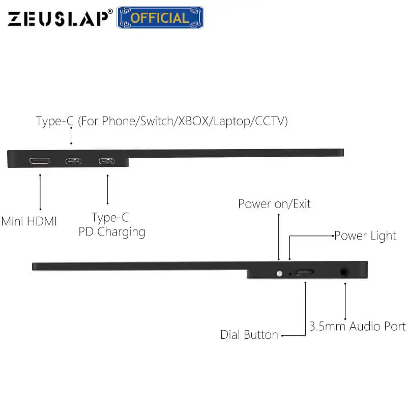 Портативный монитор ZEUSLAP 13," 15,6" HDMI TYPE C 1920*1080P HDR для Macbook samsung DEX Switch PS3 PS4 Xbox Raspberry Pi 3 B 2B