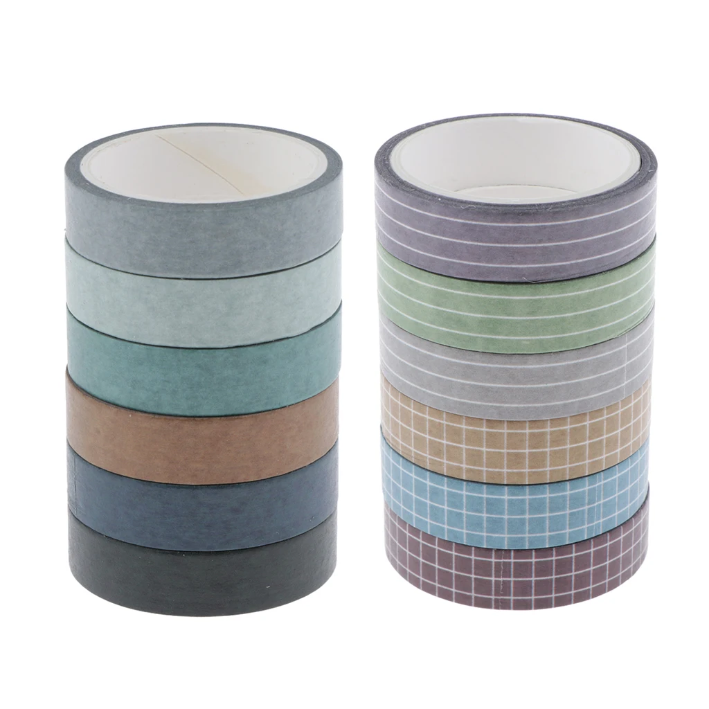 6 Rolls Grid Printed Washi Tape Set, 10mm Wide Decorative Masking Tape, Festival Gift Wrapping Party Supplies