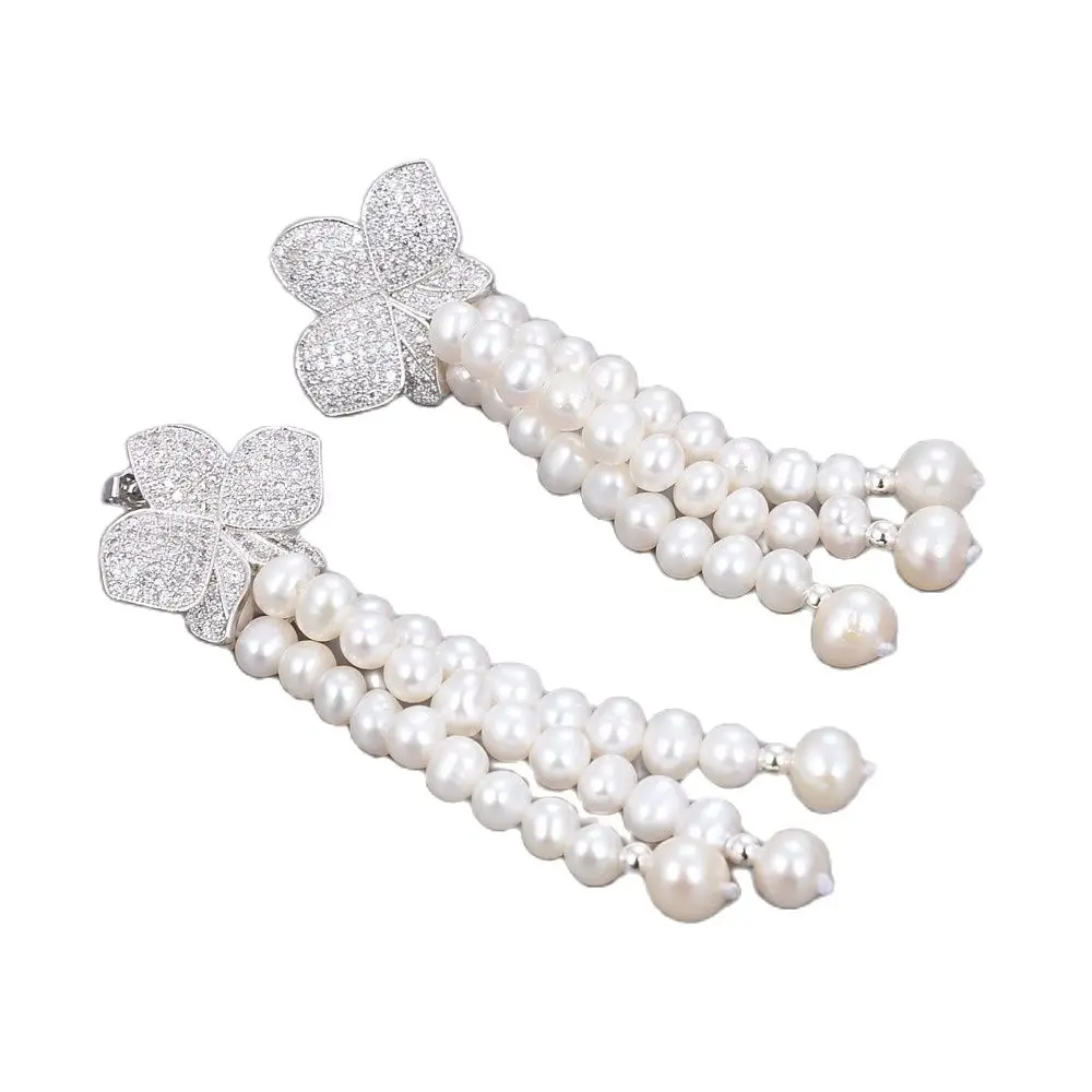 Gg Jewelry 2.5'' 45mm Natural White Pearl Cz Earrings Dangle Earrings AliExpress