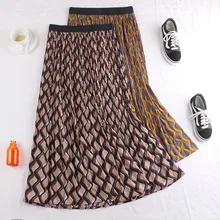 Популярная Весенняя юбка в стиле ретро, комбинированная по цвету полосатая плиссированная тонкая юбка, высокая уличная стильная плиссированная юбка до середины икры в стиле ампир