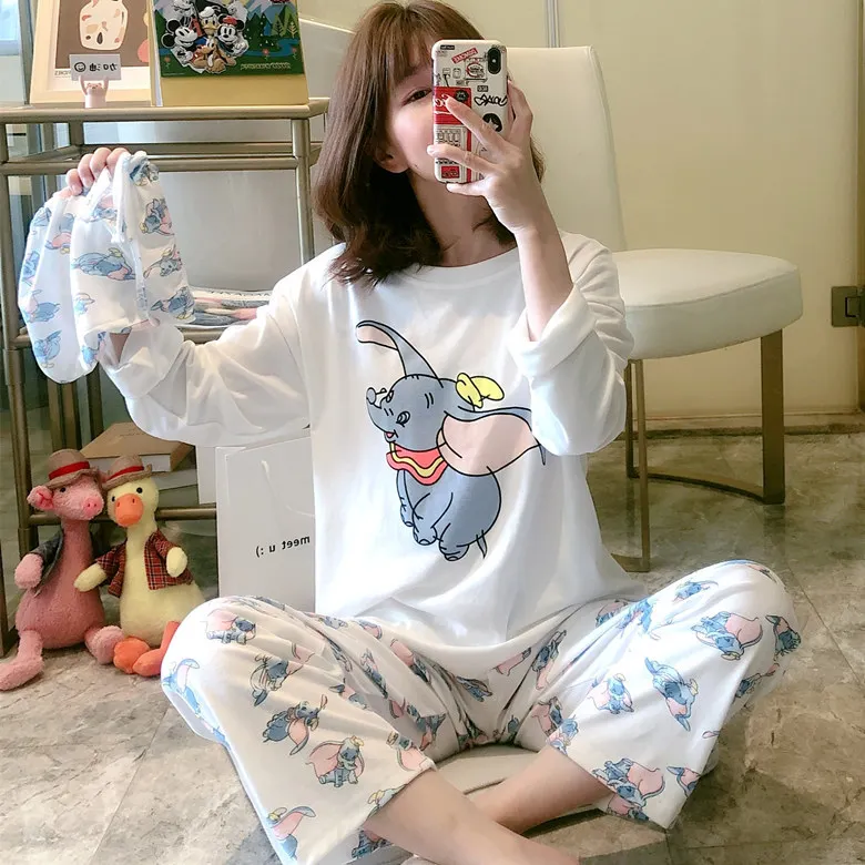 

Spring And Autumn Pajamas Women Long Sleeve Cloth Bag White Baby Elephant Set M -Xxl, Selfie