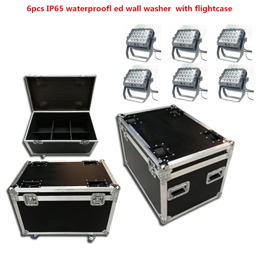 6 piezas ip65 disco Decoration Luz de lavado de pared 24x18 w rgbwa lavado uv 6в1 etapa Luz de arandela con flightcase wateproo