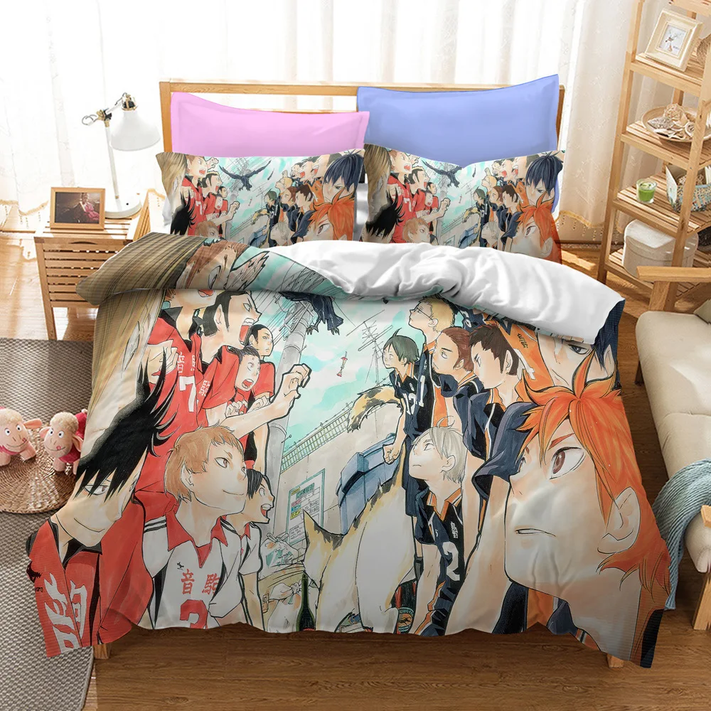Zhongkaihua Haikyuu Hinata Shoyo Tobio Kageyama Juego De Tres Piezas Con  Fundas De Almohada, Juego De Funda De Edredu00f3n Doble Para Dormitorio, 