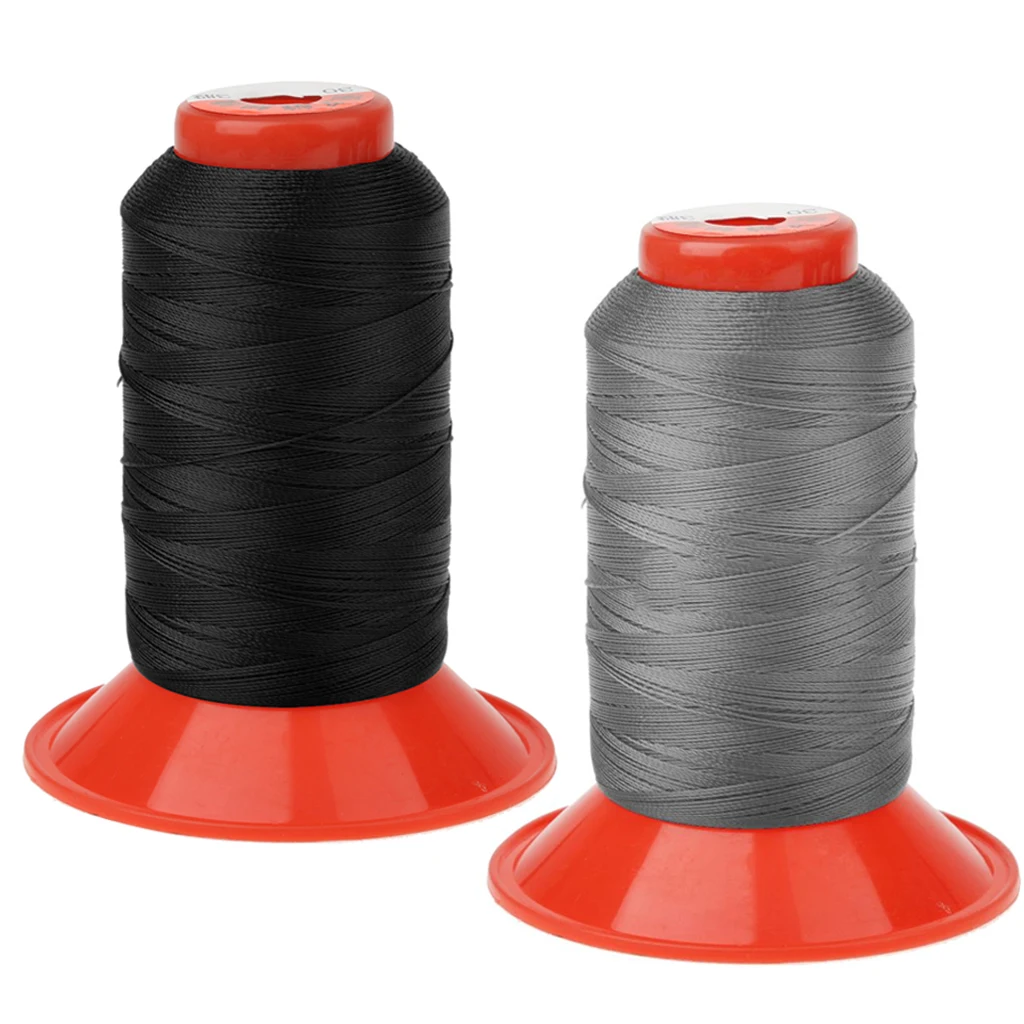 2Pcs Black & Grey Strong Nylon Sewing Thread 500 meters Heavy Duty Spools