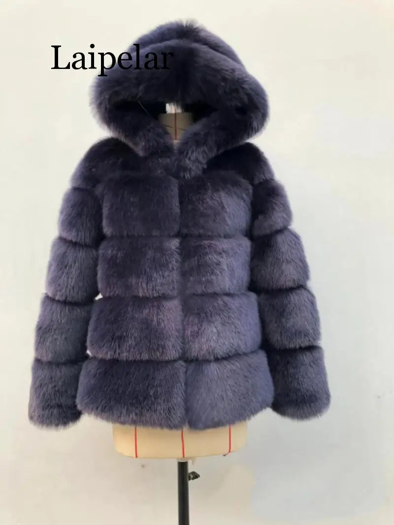 Laipelar/ Новое поступление, Женское зимнее плотное пальто из настоящего меха, куртка из лисьего меха с капюшоном, верхняя одежда с воротником лисы с капюшоном