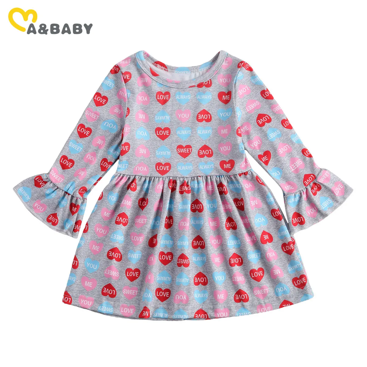 

Ma&Baby 1-6Y Valentine's Day Toddler Kid Baby Girls Dress Love Heart Print Long Sleeve Ruffles Dress For Child Girl Clothing