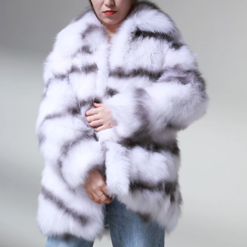 rf1942 New Arrival Real Fur Coat Women Oversized Winter Luxury White Fox Fur Spot Spray Long Sleeve Natural Fox Fur Jacket