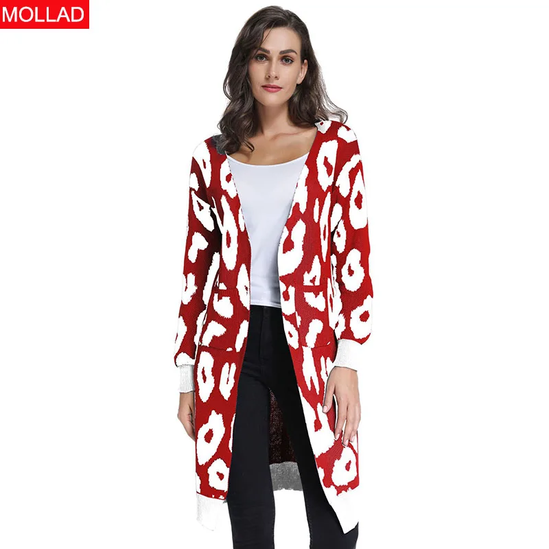 

Women's Leopard Cardigan Sweater Autumn Winter Knitted Long Sweater