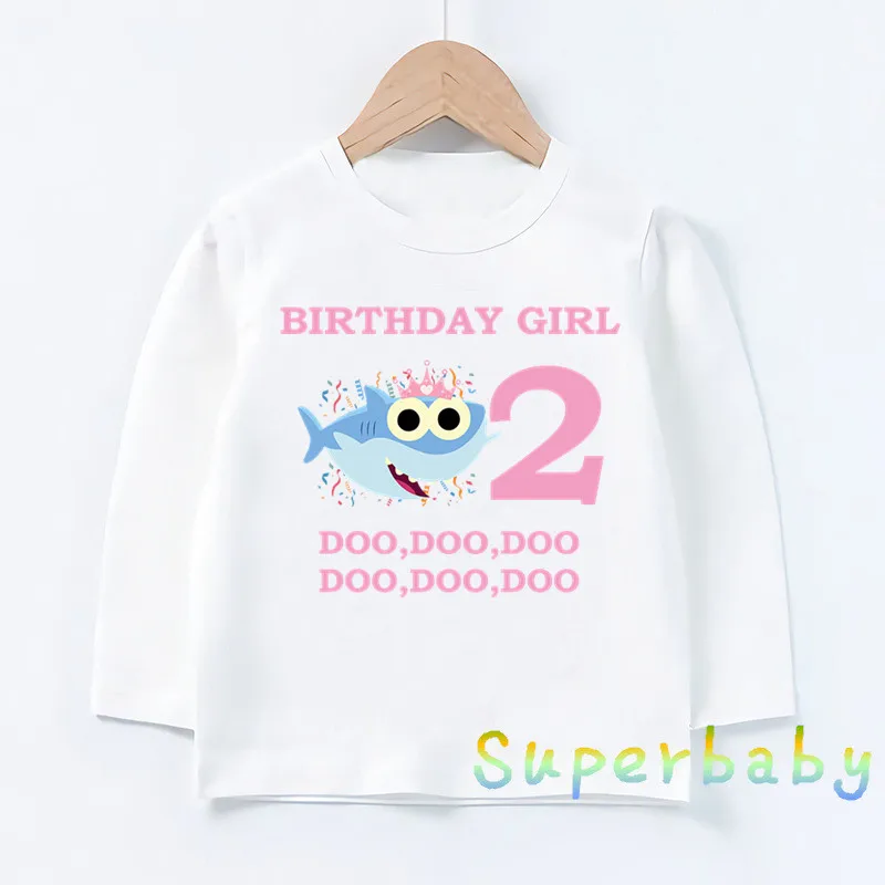 LKP2441-L Свечи "Happy Birthday" для торта, Акула, 1-9 лет, футболка с принтом цифр, Забавные топы с рисунком для маленьких мальчиков и девочек, Детская футболка с длинными рукавами, LKP2441 - Цвет: LKP2441-L
