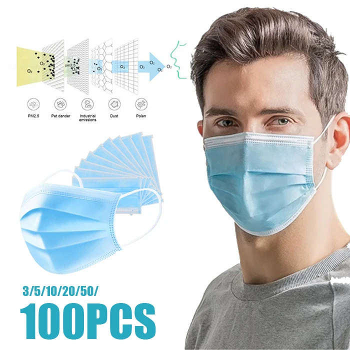

100PCS Good Quality Protective Masks 3-Ply Dustproof Facial Protective Cover Masks Maldehyde Prevent Mask