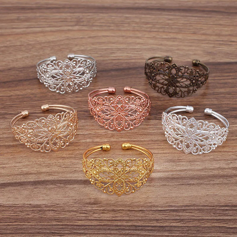 Холостые настройки браслета с филигранная Цветочная рамка манжета Открытый