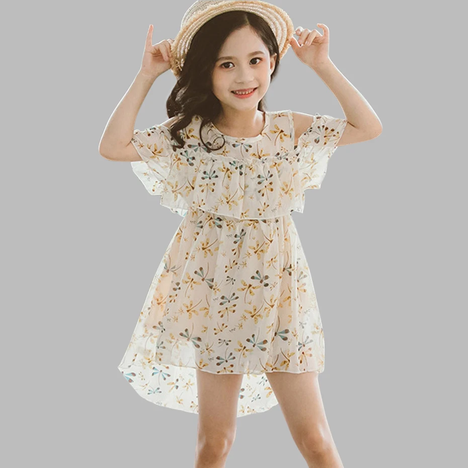 Summer Dresses For Girls Off Shoulder Beach Dress Kids Floral Pattern Girl Party Teen Clothing Young | Детская одежда и обувь
