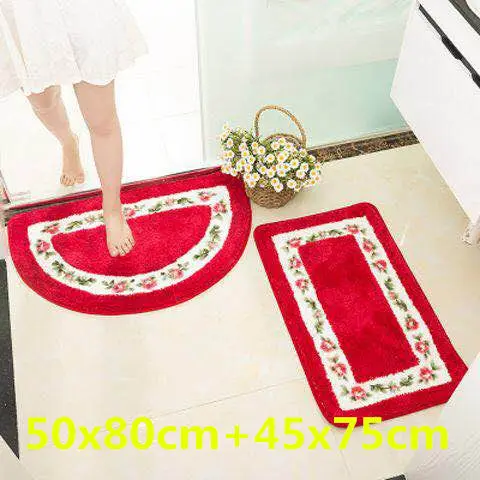 Red 50x80and45x75 Большой коврик, декор для спальни, Противоскользящий коврик для гостиной, кухонный ковер, домашний коврик для ванной комнаты, мягкий коврик, набор для туалета - Цвет: Red 50x80and45x75