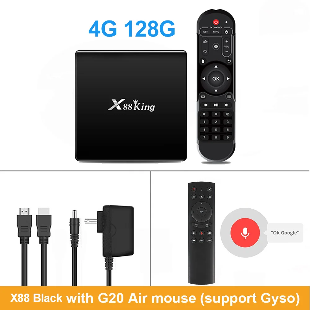 ТВ-приставка LEMADO Amlogic S922X Android 9,0 BT 5,0 4GB 128GB 4K Youtube Netflix Google голосовой помощник X88 King Android tv Box - Цвет: Black X88 king G20