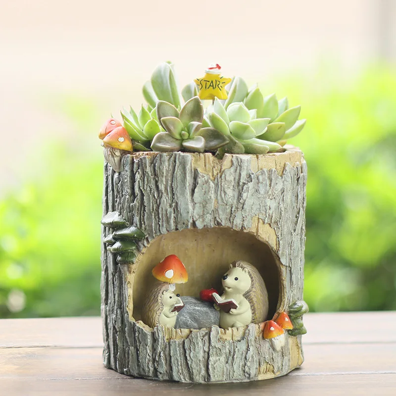

Roogo Home Succulent Creative Hole in a Tree Zakka Flowerpot Origional Resin Potted Plant Collocation Crafts Ornament Wholesale