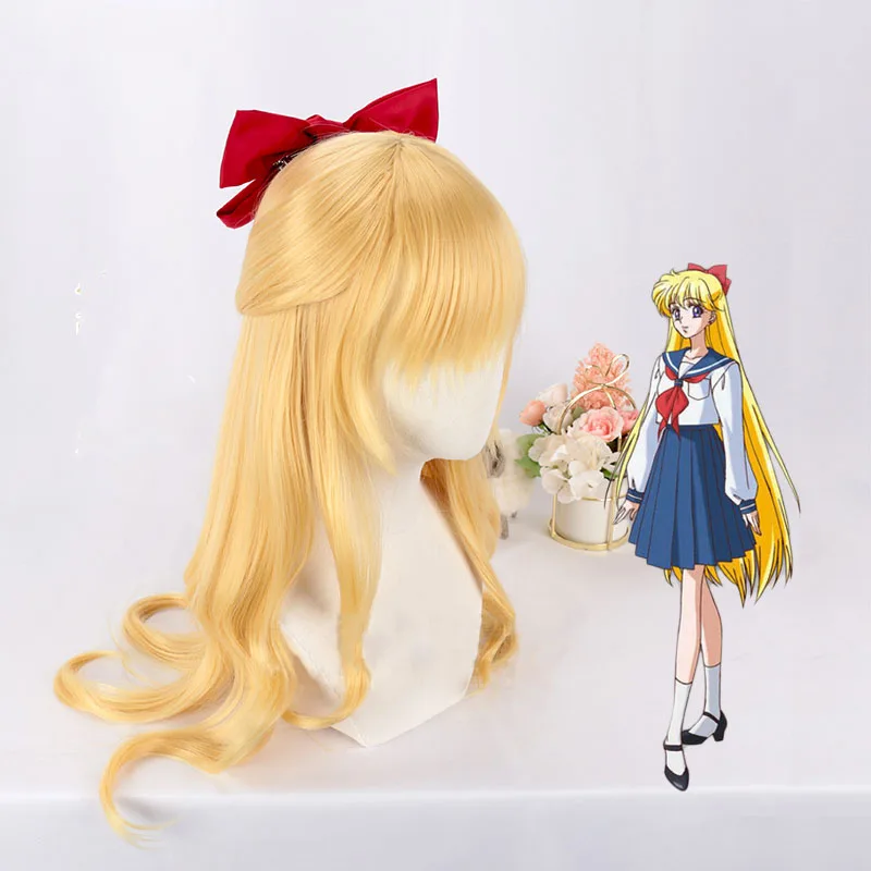 アニメのセーラームーンミンコー可用セーラーvセーラーベンスコスプレヘアウェア合成かつら大きな赤い弓のかつらキャップ Aliexpress