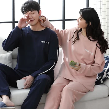 

Autumn Winter Couple Pyjamas Cotton Pajamas Set Women Cute Sleepwear Casual Keep Warm Mujer Pyjamas Home Suit