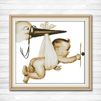 

Flying baby birds boy painting patterns printed on canvas 14CT 11CT needlework diy dmc Cross Stitch chinese Embroidery kits Sets