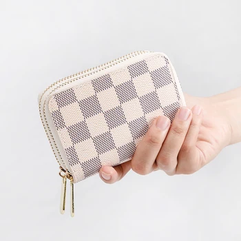 

2020 Double Zipper Wallet Luxury Handbag Korean Version of The Fashion PU Card Package Large Capacity Plaid Design