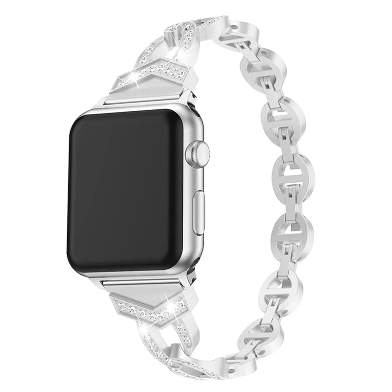 Для Apple Watch Band 38 мм 40 мм 42 мм 44 мм женский ремешок с бриллиантами для Apple Watch iWatch 5 4 3 2 1 браслет из нержавеющей стали - Цвет ремешка: silver