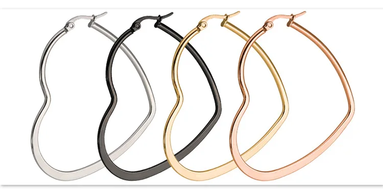 Stainless Steel Heart Big Round Circle Hoop Earrings for Women Gold Color Loop Earring 30mm 40mm 50mm 60mm