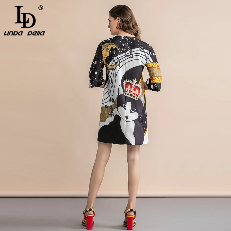 LD LINDA Делла, летнее модное подиумное винтажное платье, женские платья с коротким рукавом, абстрактный узор, вечерние платья для отдыха, свободное платье