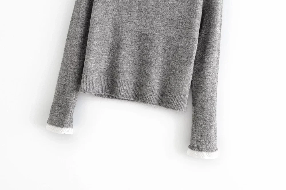 Withered england office lady elegant patchwork lace knitting sweater women pull femme pull femme nouveaute jersey mujer top