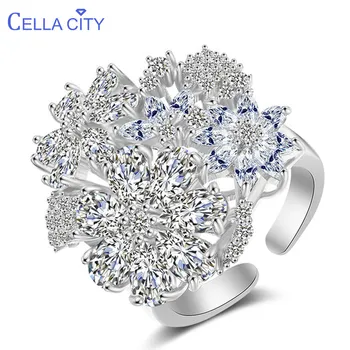 

Cellacity Flower Luxury Design Silver 925 Jewelry Gemstones Ring for Women Rose Gold Color Opening adjustable Gift Wholesale