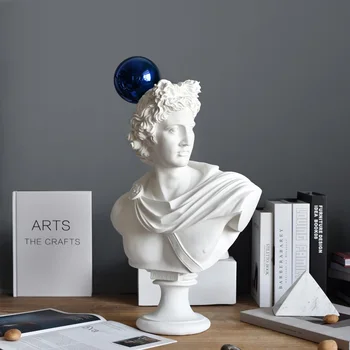 

55cm Greek Mythology Apollo Bust Figurine Statue Crafts Home Decoration Accessories R2243 Sculpture Resin Ball Art Blue Creative