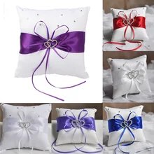 OurWarm 20cm Wedding Pillow Cushion Ring Double Heart Ring Rhinestone Pillows Baptism Wedding Birthday Party Favors Decoration