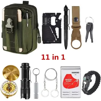 

11 in 1 survival kit Set Outdoor Camping Kit With Wristband SOS EDC Outdoor Tools Emergency Supplies Tactical for Wilderness
