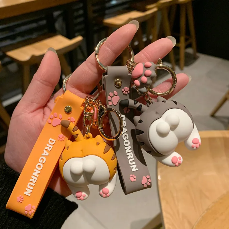 Cat Butt Keychain Cartoon Female Cute Couple Lovers Pair Gift Bag Ornament Car Key Chain Lanyard Child Toy INS Kawaii Girl Gift 2