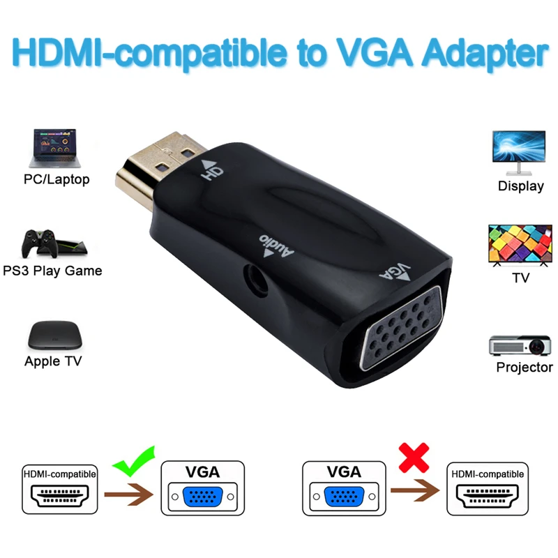 BSLIUFANG HD 1080P Male to Female HDMI-compatible VGA Adapter Audio Cable Converter For PC Laptop TV Box Display Projector | Электроника