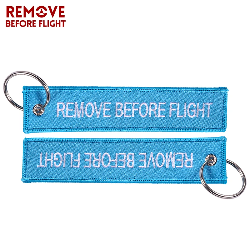 Remove Before Flight Key Chains Berloques Important Tag Sky Blue Embroidery Key Fobs Chains Jewelry Aviation Gifts Chaveiro