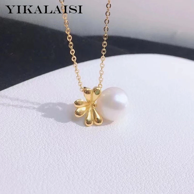 

YIKALAISI 925 Sterling Silver Necklaces Jewelry For Women 9-10mm Round Natural Freshwater Pearl Pendants 2021 Wholesales