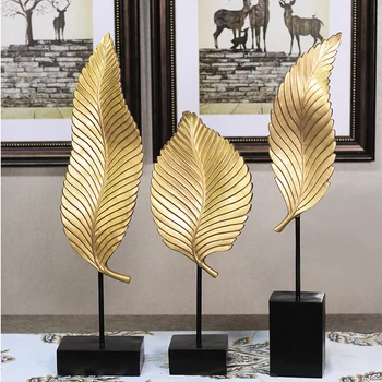 

$ 3PCS European Desktop Gold Leaves Figurines Decoration Resin Fengshui Ornaments Craft Home Livingroom Hotel Accessories Decor